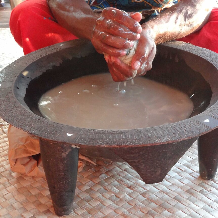 Traditional drink kava is made by hand.
