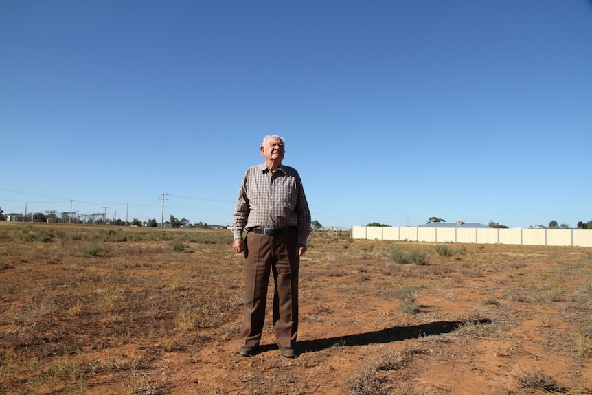 Robert "Buck" Stevens on an original soldier settlement block west of Mildura.