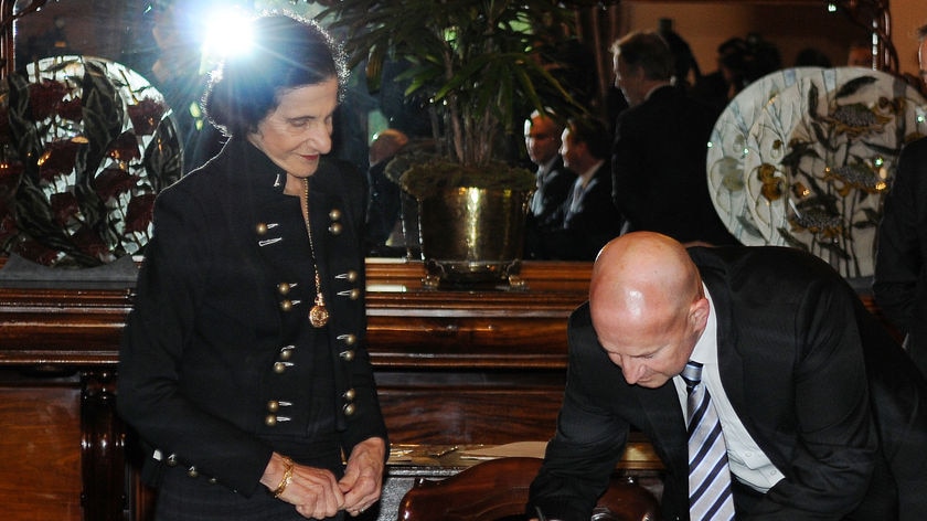 John Robertson, pictured with NSW Governor Marie Bashir, will take over Mr Cambpell's transport portfolio.