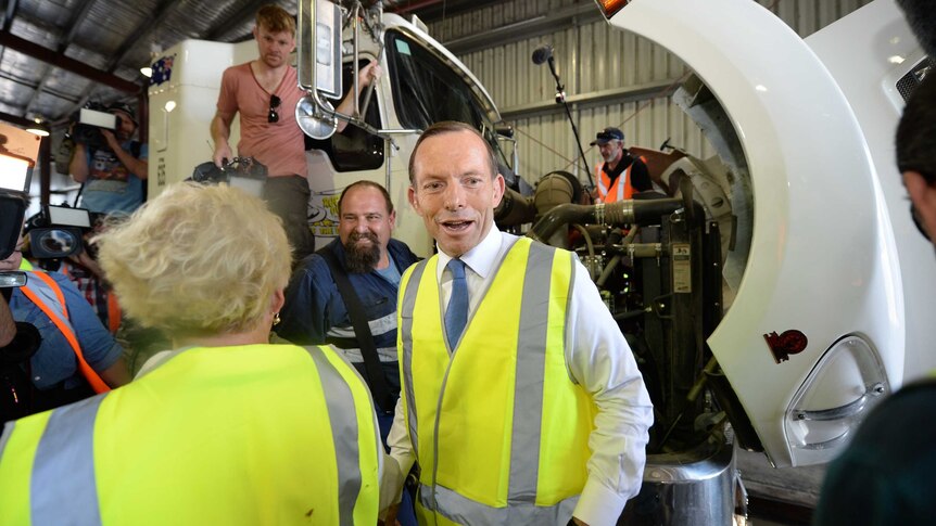 Opposition Leader Tony Abbott visits Rocky's Own Transport in Rockhampton.