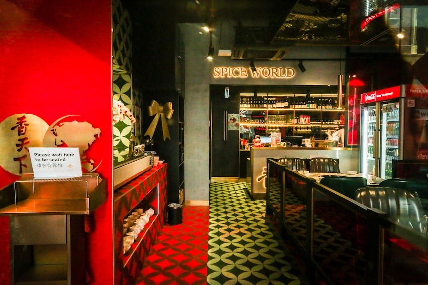 A photo inside an empty restaurant in Chinatown.