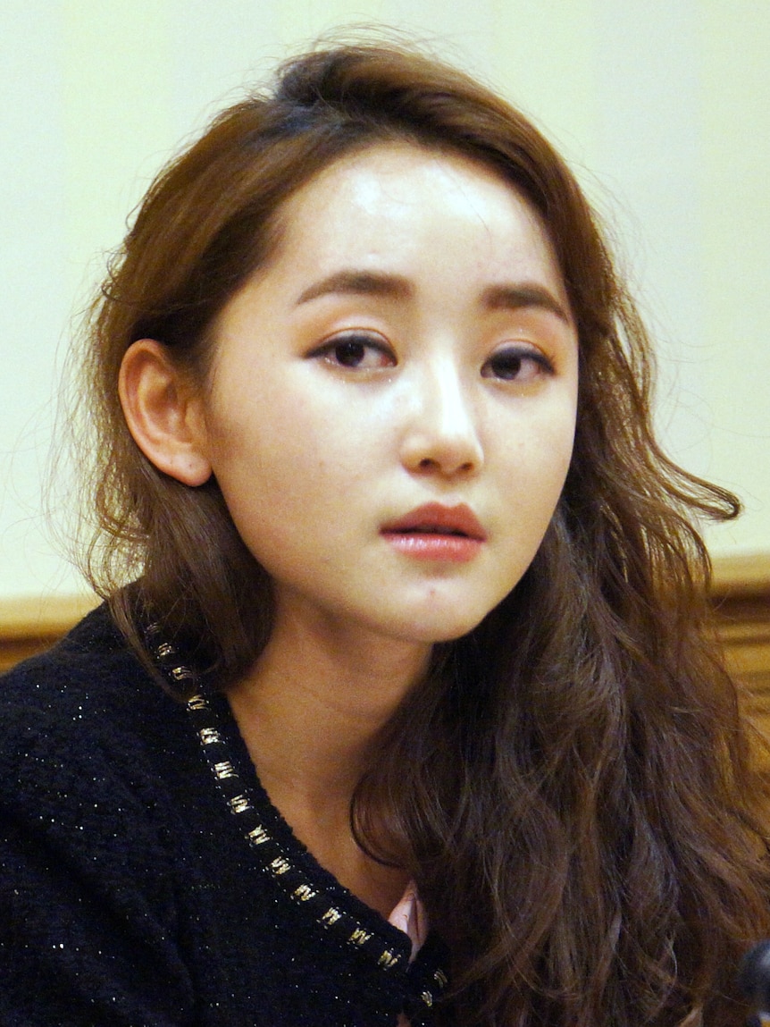 Park Yeonmi testifies before the British parliament about the North's human rights conditions in 2014.