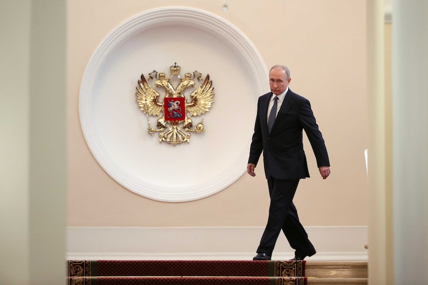 Vladimir is seen walking at the Kremlin.