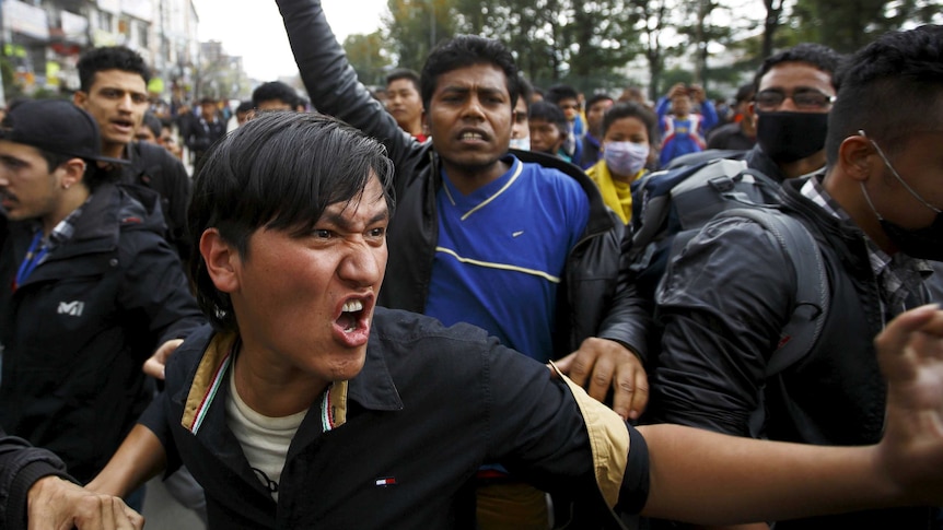 Earthquake victims protest against the government in Nepal