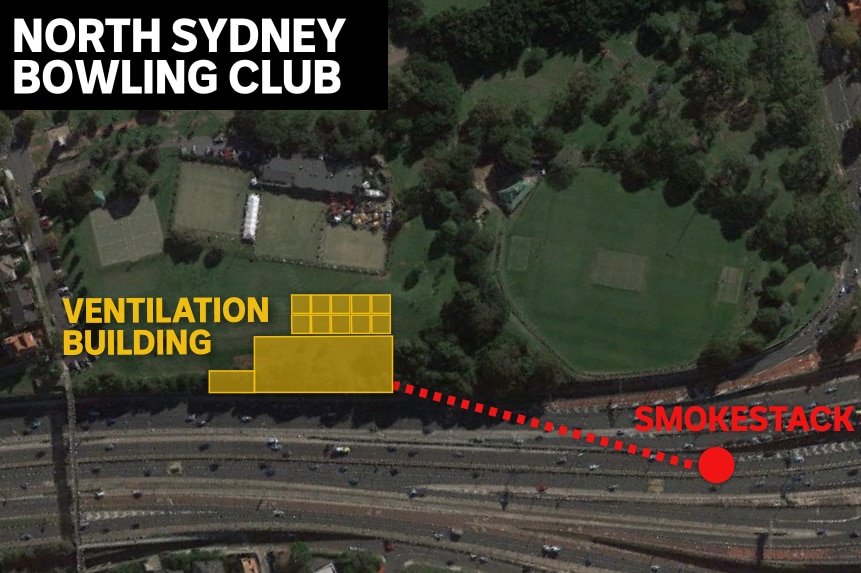 The designs show plans for the location of a smokestack near North Sydney Bowling Club.