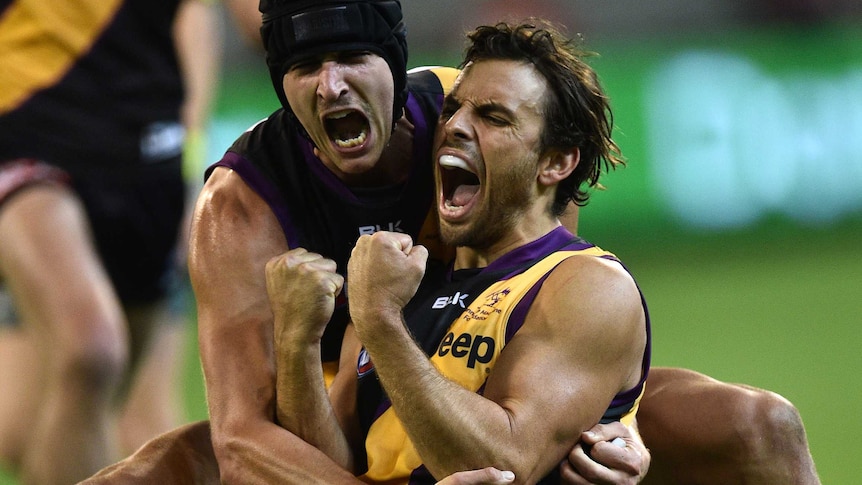 Sam Lloyd celebrates his match-winning goal against Sydney