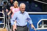 Prime Minister walks off Border Force ship Cape Jervis on Darwin's East Arm Wharf