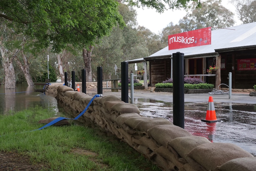 sandbags lined stopping water