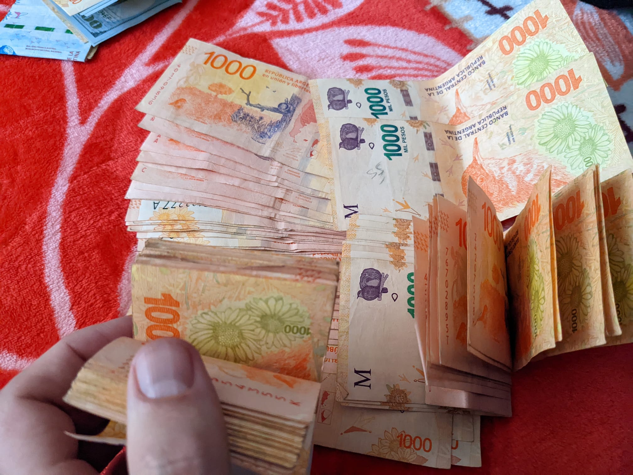 A pile of 1000-peso notes.