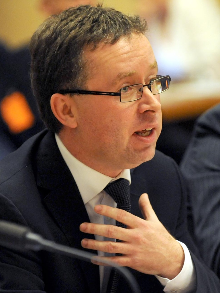 Qantas CEO Alan Joyce speaks during a Senate hearing in Canberra.