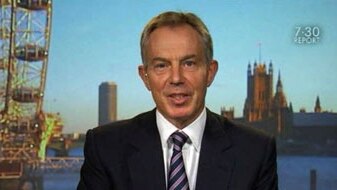 Tony Blair speaks on the 7.30 Report