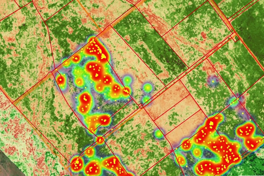 Satellite images of a map showing heat regions.