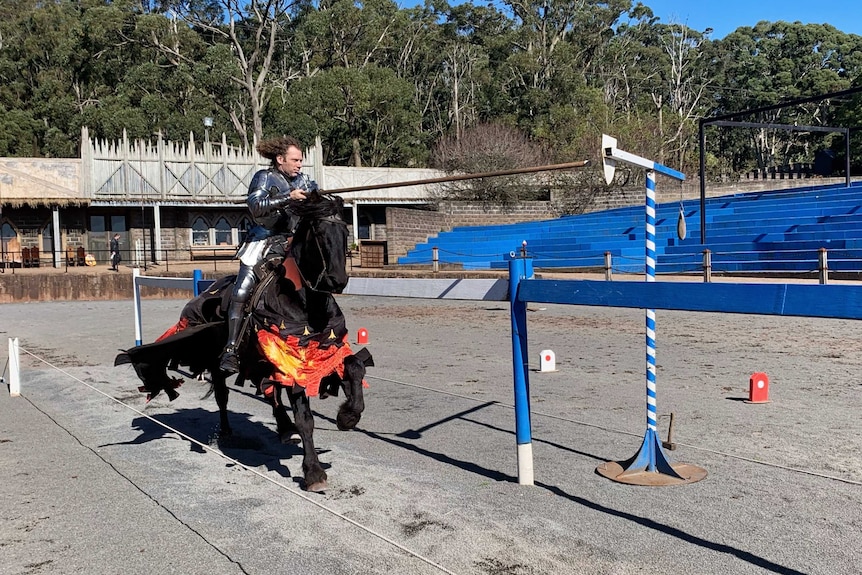 World jousting champion Phillip Leitch practicing at the Kryal Castle arena.