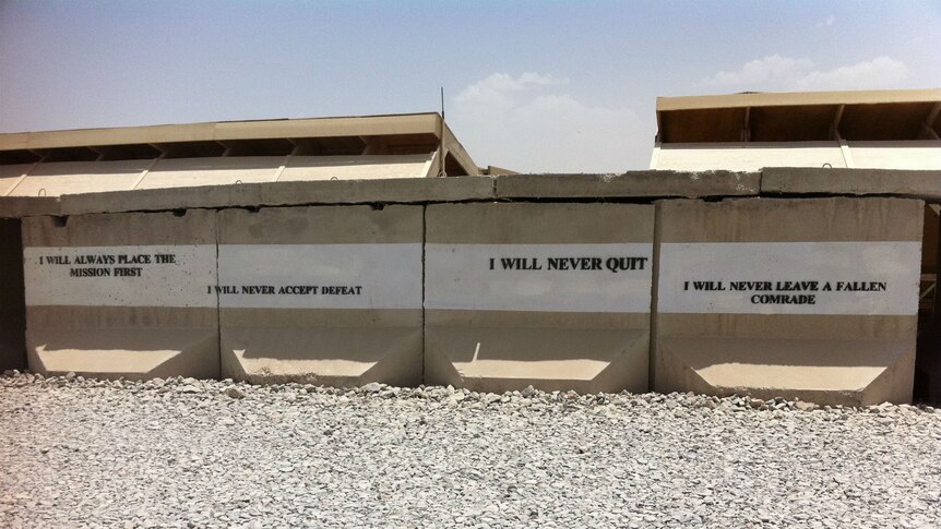 A sign on the wall at US Forward Operating Base Pasab at Kandahar in Afghanistan.