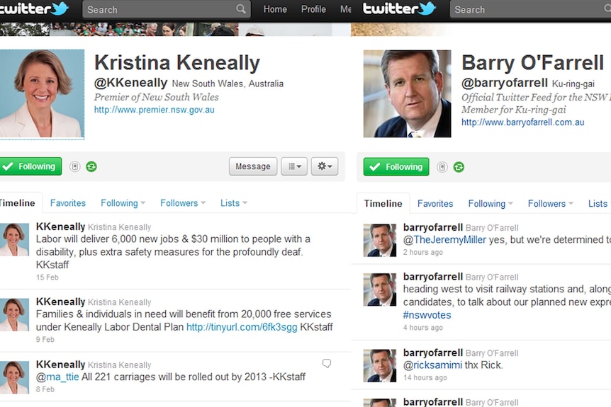 Composite of Keneally and O'Farrell twitter profiles (Twitter)