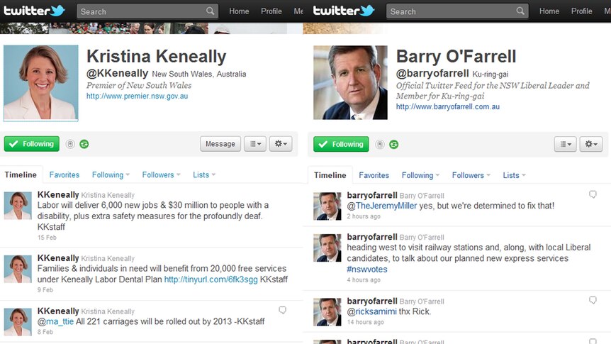 Composite of Keneally and O'Farrell twitter profiles (Twitter)