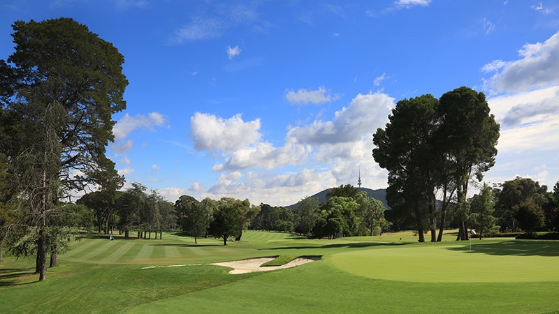 Lush green grass covers the course at the Royal Canberra Golf Club in Yarralumla.