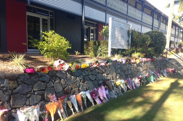 Floral tributes outside the school