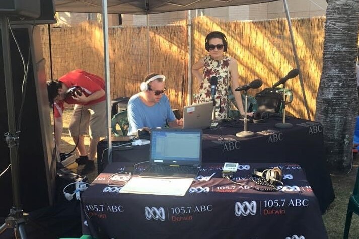An ABC radio broadcast studio is set up outdoors