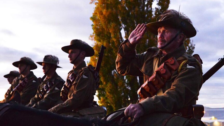 Members of the Tasmanian Light Horse at Hobart Dawn Service, Anzac Day 2018.