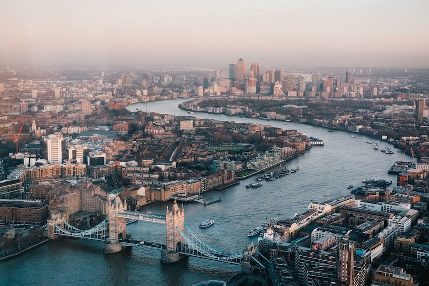 Panoramic shot of London, with London Bridge and River Thames, a city that many Australians expatriate to.