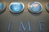 The IMF nameplate is displayed on a wall at the headquarters during Spring Meetings on April 11, 2008.