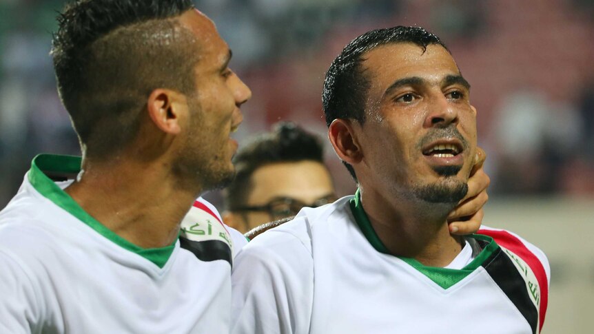 Mahmood celebrates goal for Iraq