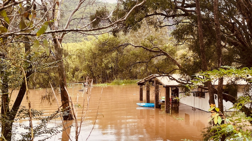 A house submerged in water