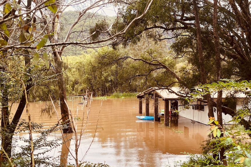 A house submerged in water