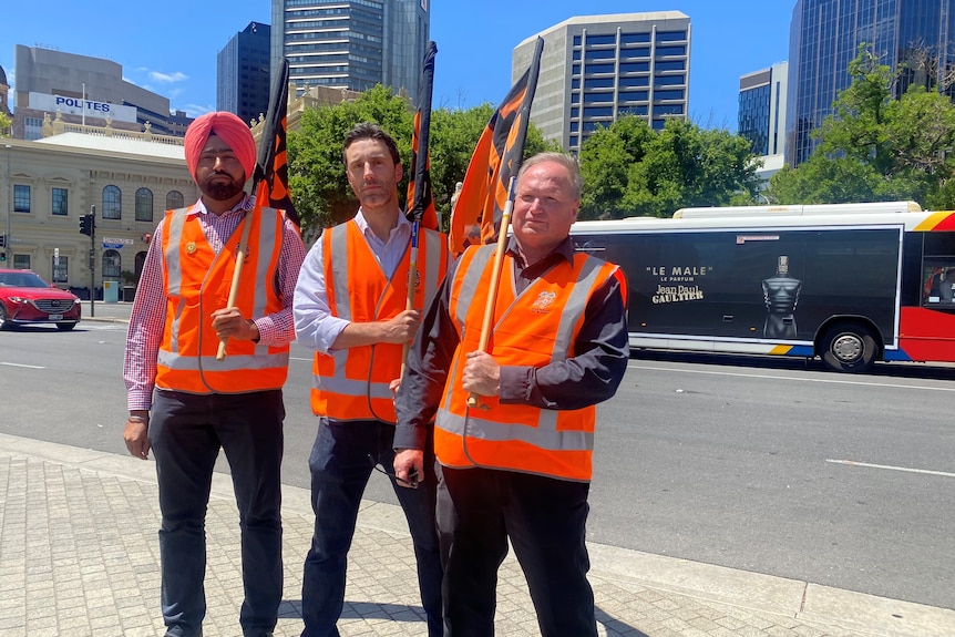 Transport union officials in Adelaide's Victoria Square.