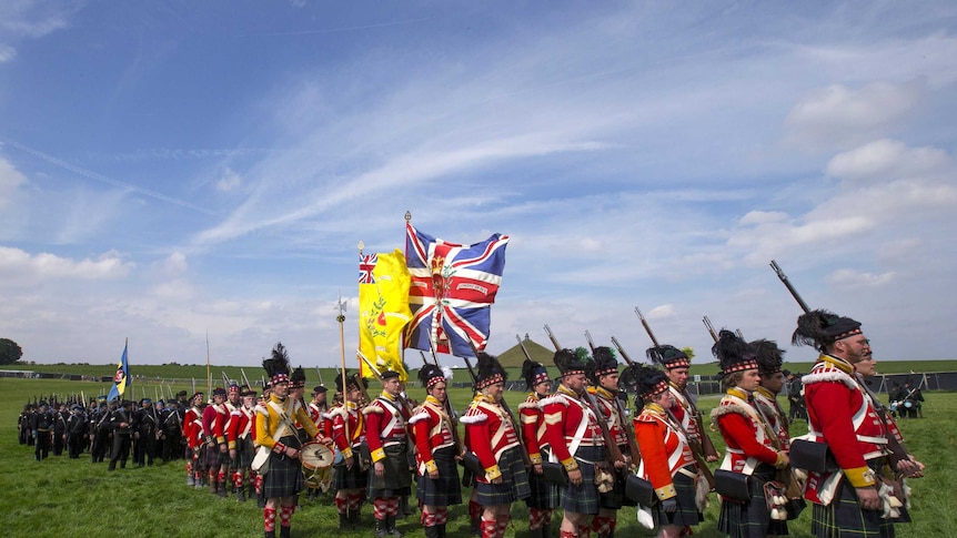 Re-enactors during the bicentennial opening for the Battle of Waterloo in Waterloo, Belgium