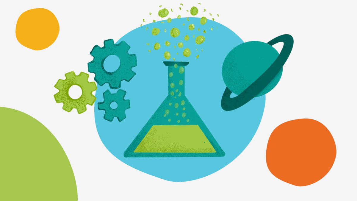 Cogs, a test tube and a planet