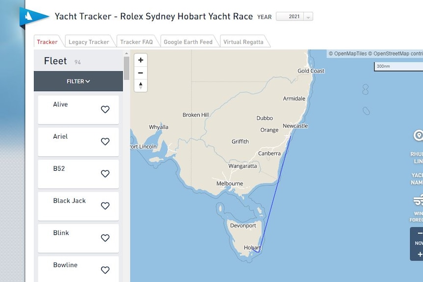 Sydney to Hobart yacht race tracker.
