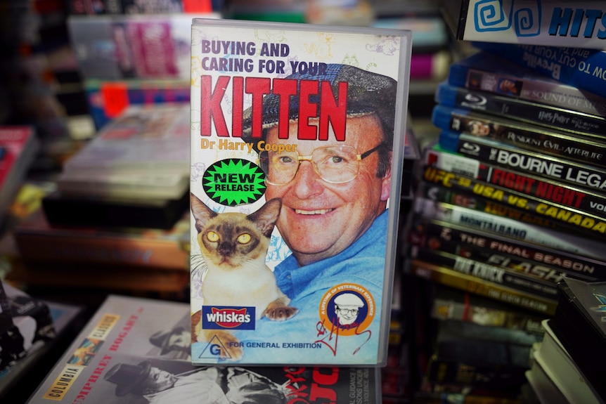 A close up of a video tape by Dr Harry Cooper 'Buying and Caring for your Kitten'