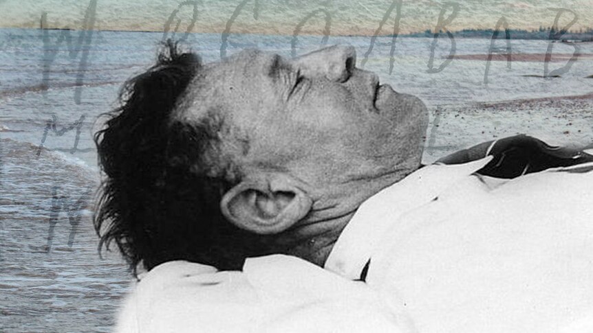 A black and white image of a deceased man