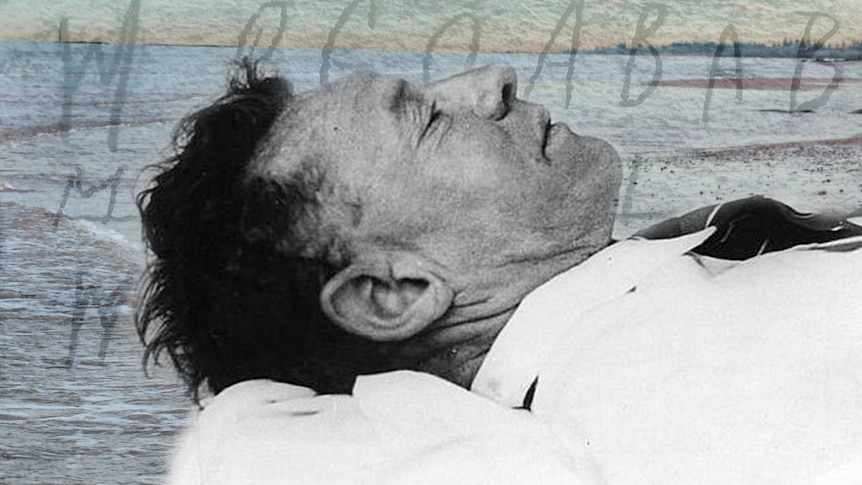 A black and white image of a deceased man