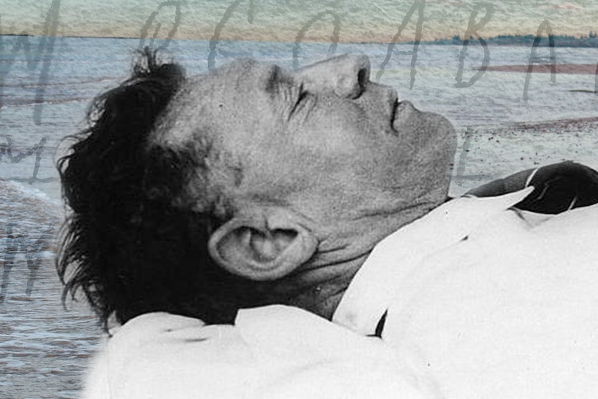 A black and white image of a deceased man