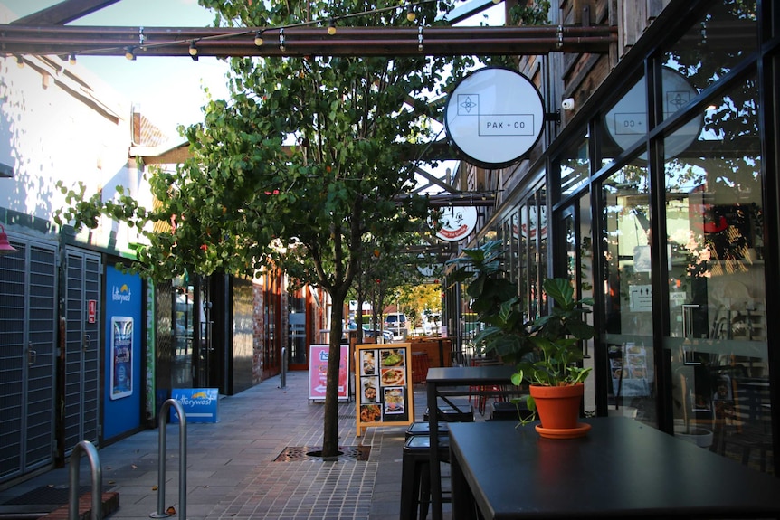 A line of shops in an alleyway off Beaufort Street in Mount Lawley.