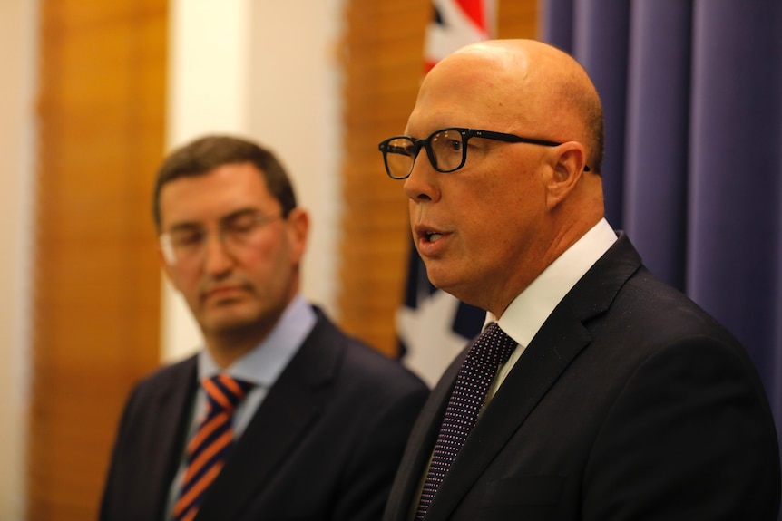 Peter Dutton at a press conference at parliament house