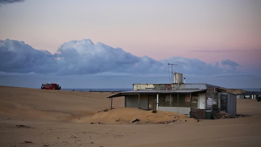 a tin fishing shack at Stockton Sand Dunes, near Newcastle