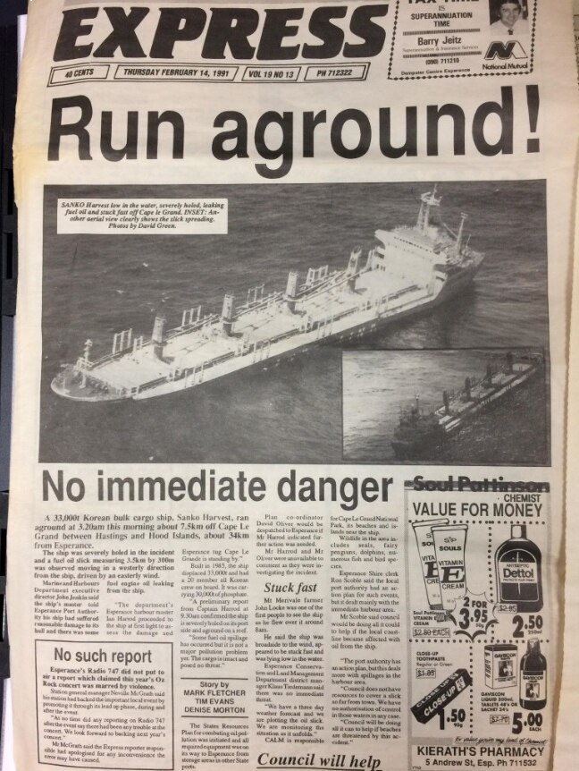 The front page headline is 'Run aground'