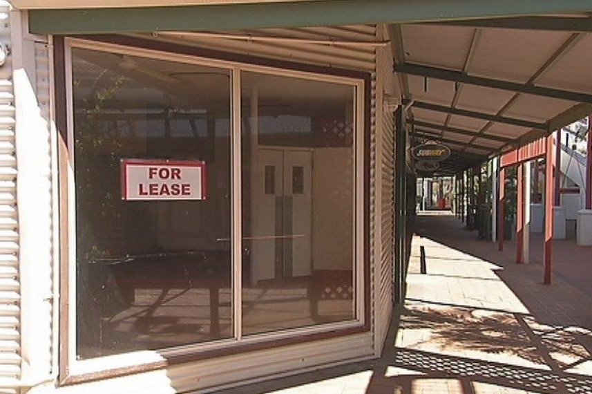 A For Lease sign sits in an empty shop window in Broome's CBD.