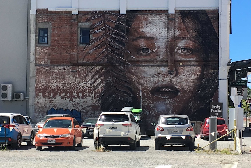 Mural of a girl's face in Christchurch, New Zealand