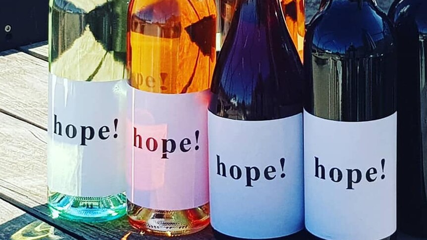 Bottles of wine labelled 'Hope'.