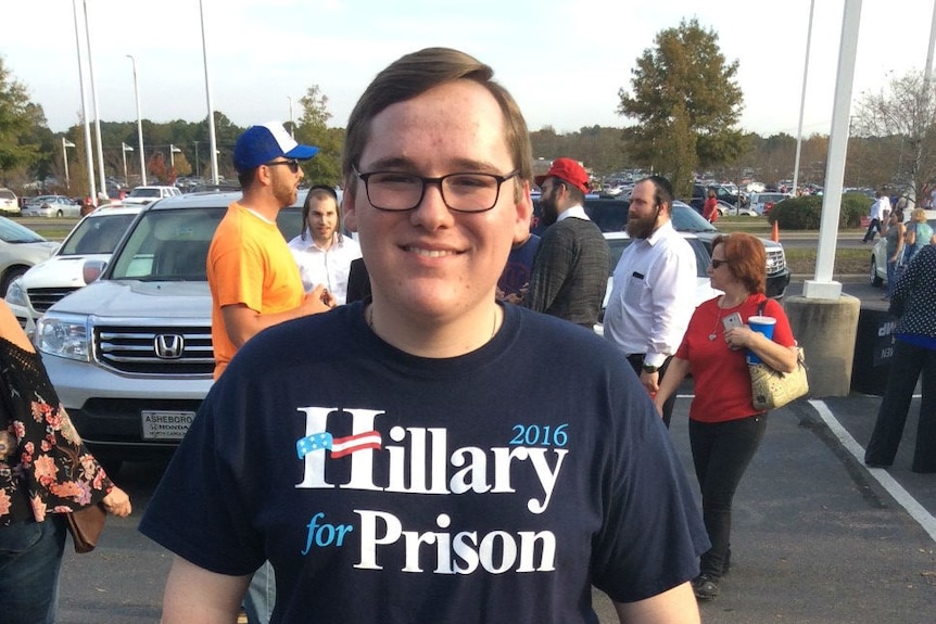 A young Trump supporter outside a rally.