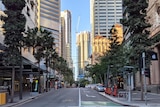 The intersection of Queen Streeet Mall and George Street in Brisbane is empty.