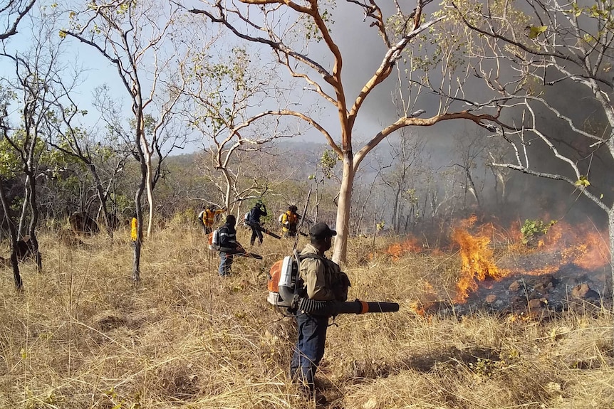 Indigenous ranger Mohammed Douglas conducting on-foot fire management.