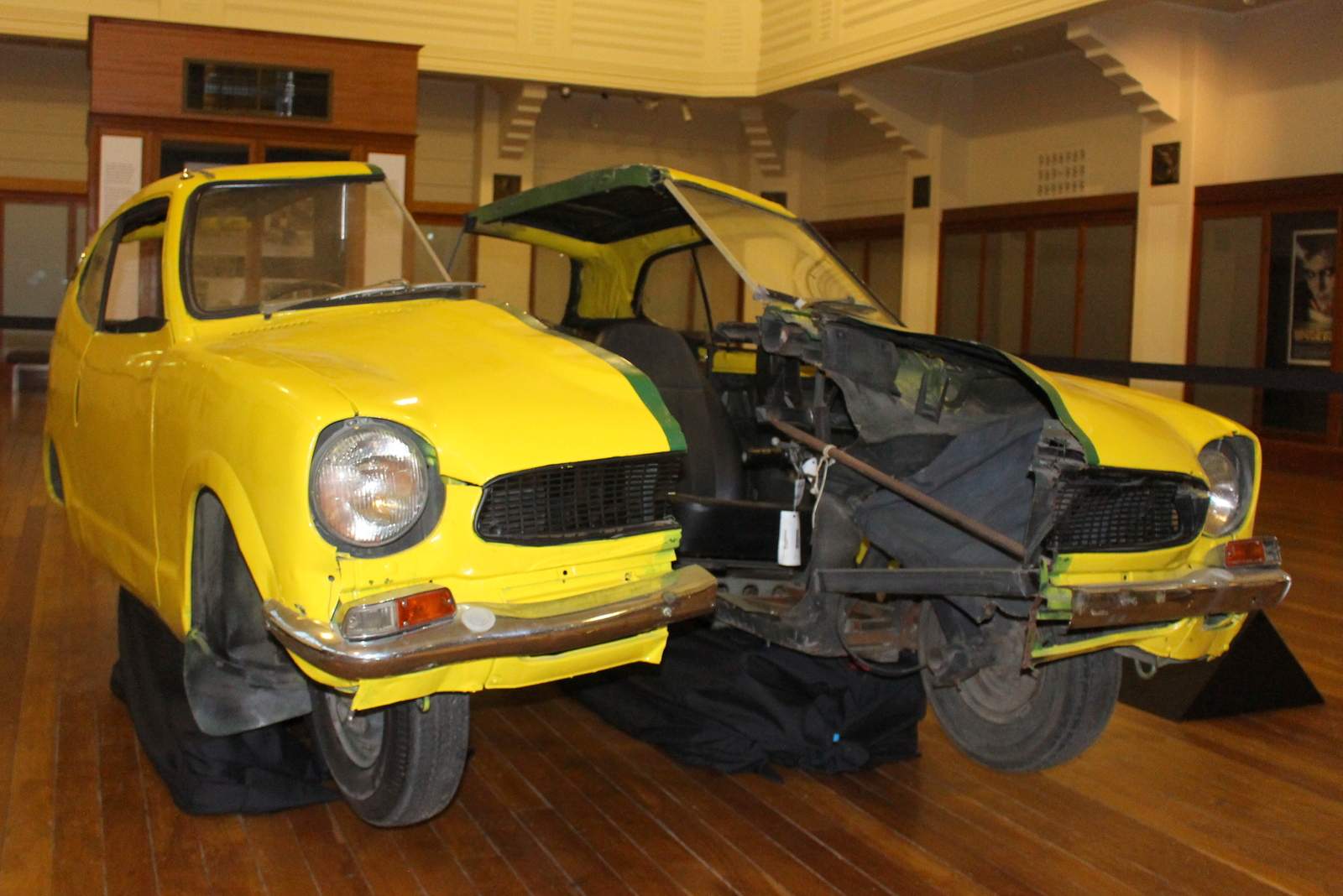 Split getaway car from cult film Malcolm on show at National Film and