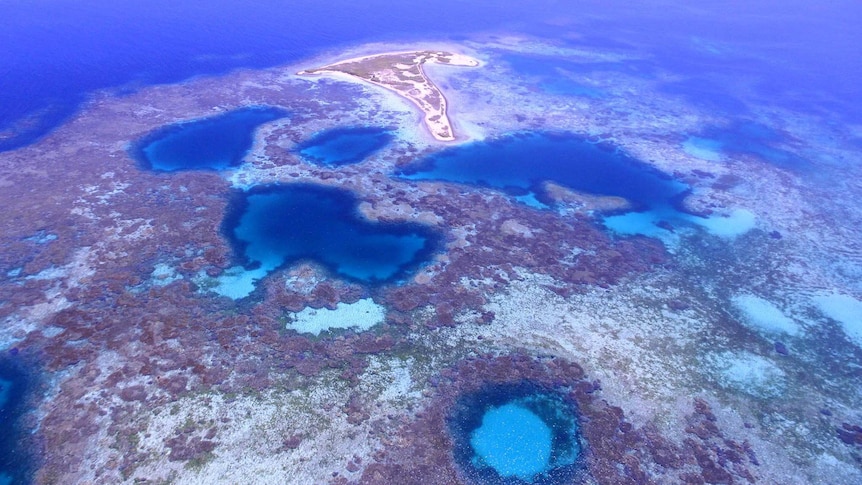 Aerial shot of the Abrolhos Islands, off WA's Mid West coast. February 2015.