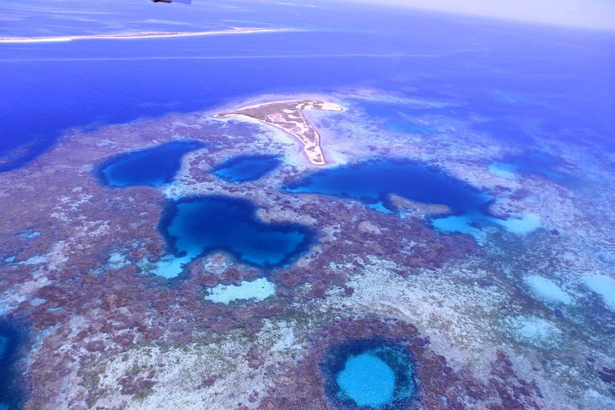 Aerial shot of the Abrolhos Islands, off WA's Mid West coast. February 2015.